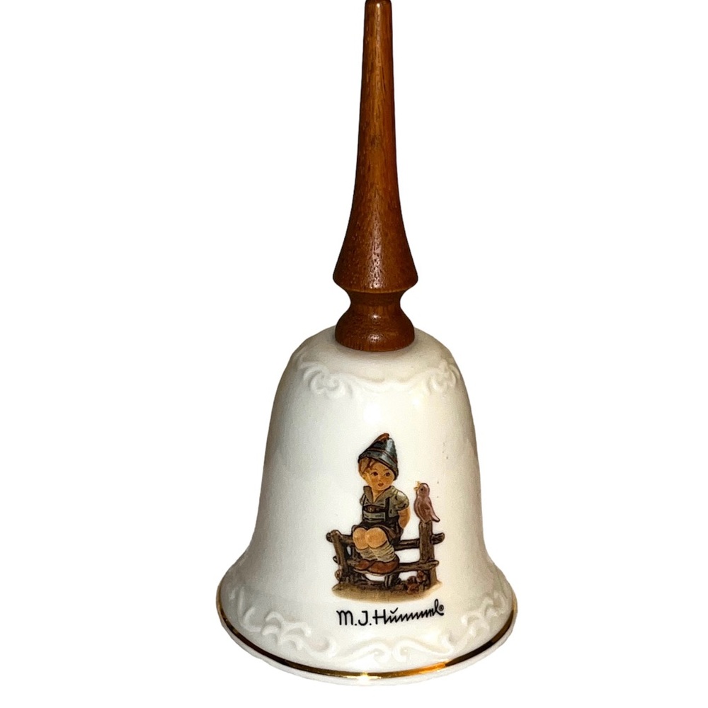 M.J. HUMMEL Switzerland "Wayside Harmony" Porcelain BELL Wooden Handle